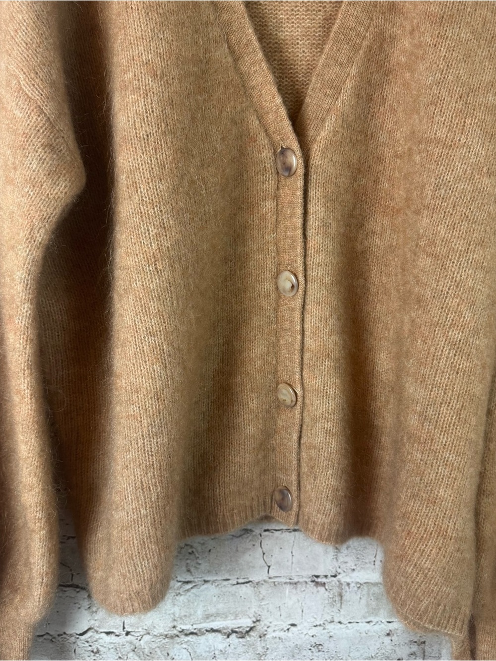 LA MAILLE SEZANE Womens XXL V Neck Button Mia Cardigan Sweater Camel Mohair Wool - Picture 9 of 16